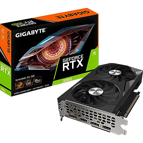 GIGABYTE nVidia GeForce RTX 3060 GAMING OC 8G 2.0 GDDR6 Tarjeta de video, 1807 MHz PCI-E 4.0, 2x DP 1.4a, 2x HDMI 2.1