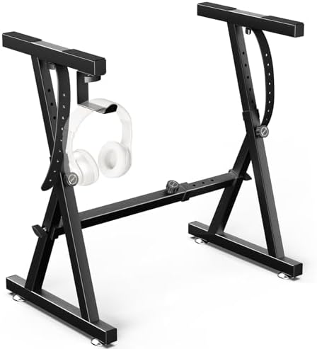 GLEAM Keyboard Stand Digital Piano Stand   Heavy Duty Iron Folding Z Design  Foam Padded Arms  Fits 54 88 Key Electric Pianos  DJ  Turntables  Synths and Midi Keyboards  Black