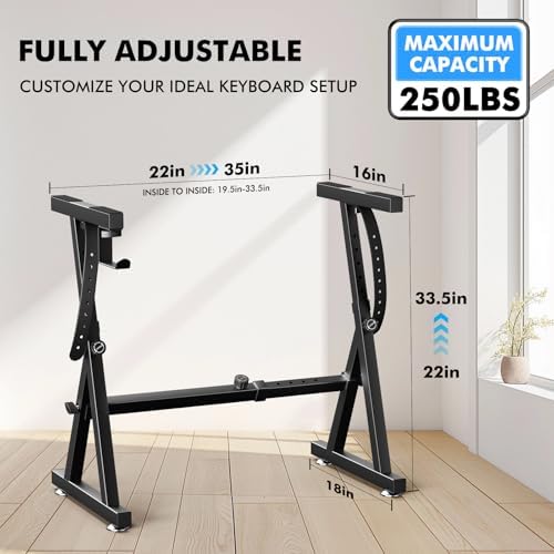 GLEAM Keyboard Stand Digital Piano Stand   Heavy Duty Iron Folding Z Design  Foam Padded Arms  Fits 54 88 Key Electric Pianos  DJ  Turntables  Synths and Midi Keyboards  Black