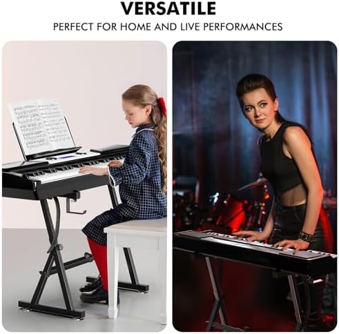 GLEAM Keyboard Stand Digital Piano Stand   Heavy Duty Iron Folding Z Design  Foam Padded Arms  Fits 54 88 Key Electric Pianos  DJ  Turntables  Synths and Midi Keyboards  Black