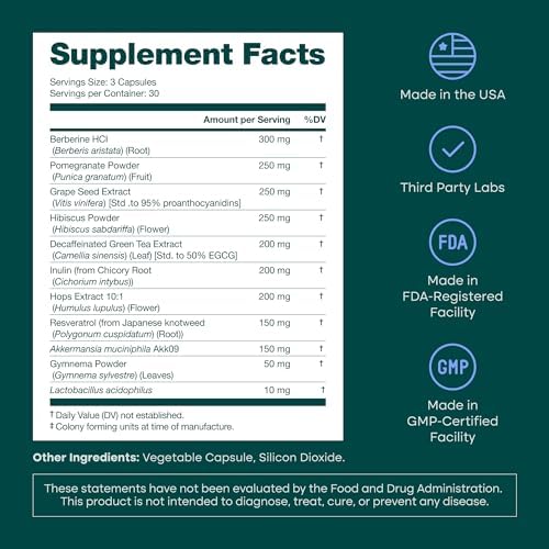 GLP 1 Supplement for Weight Loss & Appetite Control for Men and Women with Akkermansia  Berberine  Inulin  EGCG  Resveratrol  Hops  Polyphenols   Supports Digestion  Hunger  Cravings  Gut Health