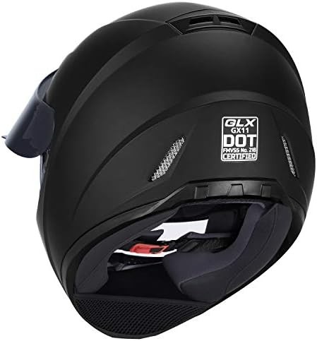 GLX GX11 Compact Motorcycle Helmet   Matte Black  Large   Full Face w/ Tinted Visor  DOT Approved