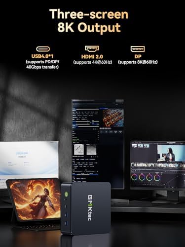 GMKtec Mini PC para juegos AMD Ryzen 9 8945HS (Turbo 5.1GHz) 32GB DDR5 2TB SSD, computadoras PC Oculink, Dual NIC LAN 2.5G, WiFi 6, USB3.2, USB-C 4.0, BT5.2, DP, HDMI, Dual Fan Nucbox K11