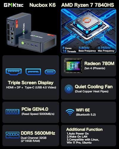 GMKtec Gaming PC  K11 AMD Ryzen 9 8945HS 8C/16T  Up to 5 2GHz   32GB DDR5 RAM 1TB Mini PC Desktop Computer  Oculink  Dual NIC 2 5GbE LAN  HDMI/DisplayPort/USB4 2