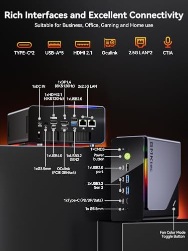 GMKtec Gaming PC  K11 AMD Ryzen 9 8945HS 8C/16T  Up to 5 2GHz   32GB DDR5 RAM 1TB Mini PC Desktop Computer  Oculink  Dual NIC 2 5GbE LAN  HDMI/DisplayPort/USB4 2