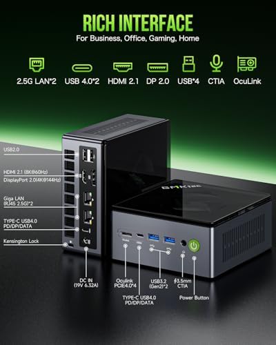 GMKtec Gaming PC  K11 AMD Ryzen 9 8945HS 8C/16T  Up to 5 2GHz   32GB DDR5 RAM 1TB Mini PC Desktop Computer  Oculink  Dual NIC 2 5GbE LAN  HDMI/DisplayPort/USB4 2