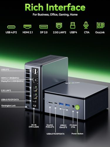 GMKtec Gaming PC  K11 AMD Ryzen 9 8945HS 8C/16T  Up to 5 2GHz   32GB DDR5 RAM 1TB Mini PC Desktop Computer  Oculink  Dual NIC 2 5GbE LAN  HDMI/DisplayPort/USB4 2