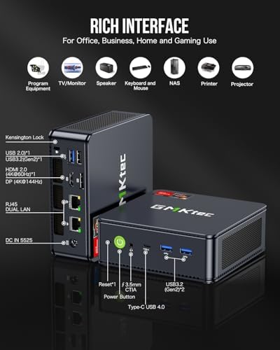 GMKtec K12 Gaming Mini PC Oculink AMD Ryzen 7 H 255  Upgraded 8745HS  32GB DDR5 RAM 512GB SSD  Desktop Computer Radeon 780M Graphics  3X M 2 2280 Storage Expansion  Dual NIC 2 5G  HDMI 2 1  USB4
