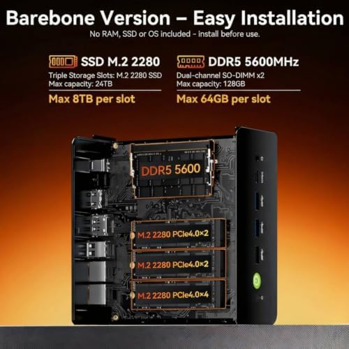 GMKtec K12 Gaming Mini PC Barebone with Ryzen 7 H 255  Upgraded 8745HS up to 4 9GHz   3X M 2 2280 Storage Expansion  Oculink Port  Dual NIC 2 5G  Quad Display HDMI 2 1 DP1 4  USB4  No RAM/SSD/OS