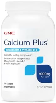 GNC Calcium Plus Magnesium & Vitamin D 3 1000mg  Essential for Building Strong Bones  180 Count