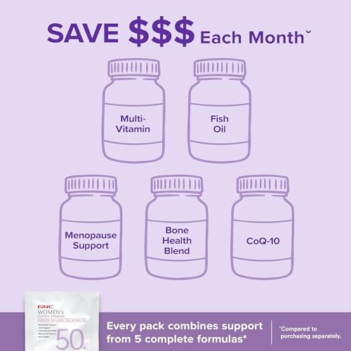 GNC Women s 50  Vitapak  5 in 1 Multivitamin Pack  Healthy Hormones  Brain Health  Metabolism  Bone Strength  Edible Dietary Supplement  30 Servings