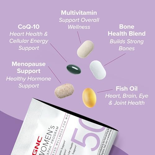 GNC Women s 50  Vitapak  5 in 1 Multivitamin Pack  Healthy Hormones  Brain Health  Metabolism  Bone Strength  Edible Dietary Supplement  30 Servings