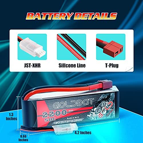 GOLDBAT 2200mAh 2S Lipo Battery 7 4V 50C Softcase Battery with T Connector for FPV Drone UAV Quadcopter Helicopter Airplane RC Boat RC Car RC Models