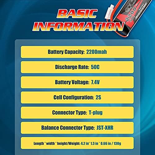GOLDBAT 2200mAh 2S Lipo Battery 7 4V 50C Softcase Battery with T Connector for FPV Drone UAV Quadcopter Helicopter Airplane RC Boat RC Car RC Models