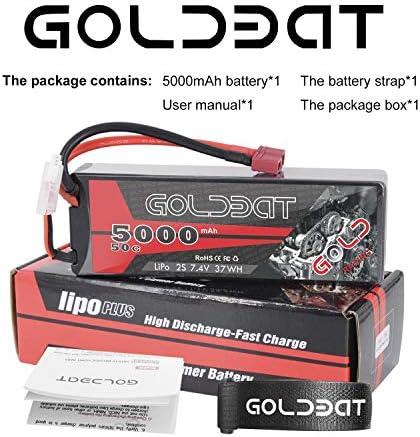 GOLDBAT 2S Lipo Battery 5000mAh 50C 7 4V Pack Hardcase with T Plug for RC Evader BX Car  Traxxas Slash Buggy RC Truck  RC Truggy RC Airplane UAV Drone FPV