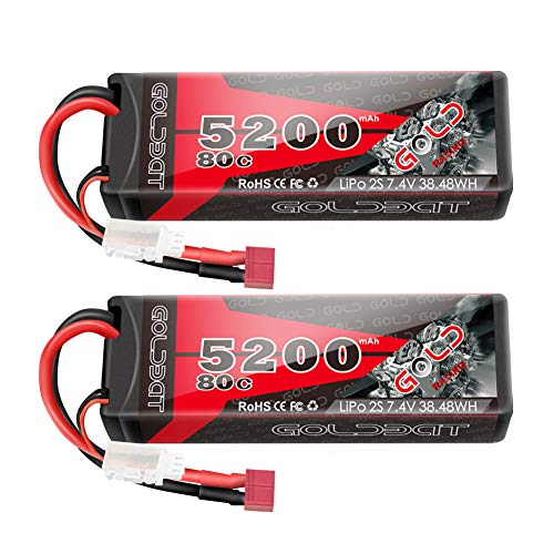 GOLDBAT - Batería de 5200 mAh 80C 7.2S RC LiPo, batería rígida con enchufe Deans para vehículos de RC Evader BX RC camión RC Truggy Racing (paquete de 2)