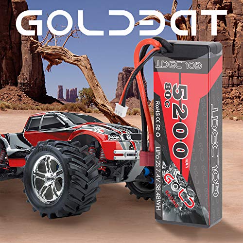 GOLDBAT - Batería de 5200 mAh 80C 7.2S RC LiPo, batería rígida con enchufe Deans para vehículos de RC Evader BX RC camión RC Truggy Racing (paquete de 2)