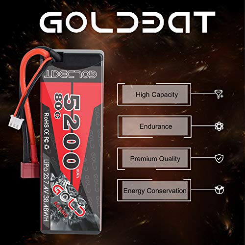 GOLDBAT - Batería de 5200 mAh 80C 7.2S RC LiPo, batería rígida con enchufe Deans para vehículos de RC Evader BX RC camión RC Truggy Racing (paquete de 2)