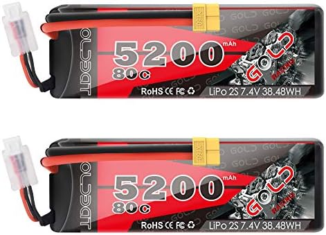 GOLDBAT 5200mAh 80C 2S 7 4V RC LiPo Battery Hard Case with XT60 Plug for RC Evader BX Car RC Truck RC Truggy Racing  2 Pack 