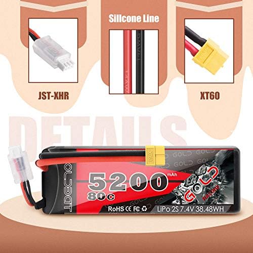 GOLDBAT 5200mAh 80C 2S 7 4V RC LiPo Battery Hard Case with XT60 Plug for RC Evader BX Car RC Truck RC Truggy Racing  2 Pack 