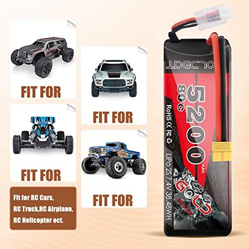 GOLDBAT 5200mAh 80C 2S 7 4V RC LiPo Battery Hard Case with XT60 Plug for RC Evader BX Car RC Truck RC Truggy Racing  2 Pack 