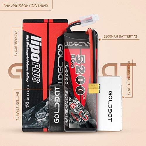 GOLDBAT 5200mAh 80C 2S 7 4V RC LiPo Battery Hard Case with XT60 Plug for RC Evader BX Car RC Truck RC Truggy Racing  2 Pack 