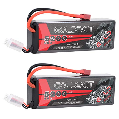 GOLDBAT LiPo Battery 5200mAh 2S 50C 7 4V RC Battery Hard Case with T Plug for RC Evader BX Car Losi Buggy Team Associated Truck Truggy  2 Packs
