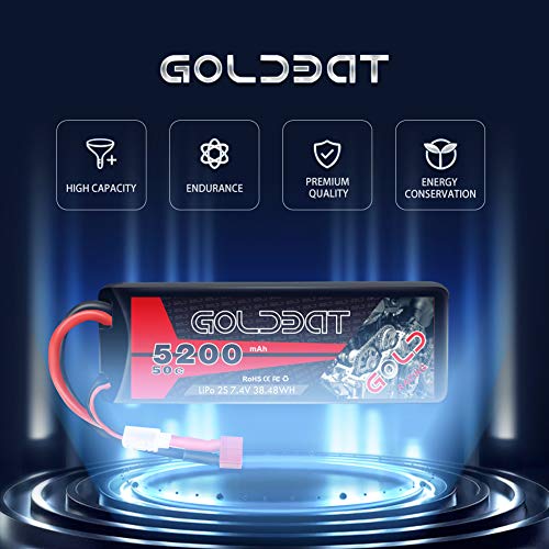 GOLDBAT LiPo Battery 5200mAh 2S 50C 7 4V RC Battery Hard Case with T Plug for RC Evader BX Car Losi Buggy Team Associated Truck Truggy  2 Packs