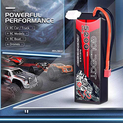 GOLDBAT LiPo Battery 5200mAh 2S 50C 7 4V RC Battery Hard Case with T Plug for RC Evader BX Car Losi Buggy Team Associated Truck Truggy  2 Packs