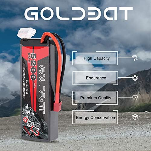 GOLDBAT LiPo - Estuche rígido de 5200 mAh, 2S, 7,4 V, 50 C, batería RC para modelos de vehículos RC Hobby (paquete de 2)