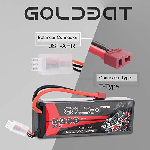 GOLDBAT LiPo - Estuche rígido de 5200 mAh, 2S, 7,4 V, 50 C, batería RC para modelos de vehículos RC Hobby (paquete de 2)