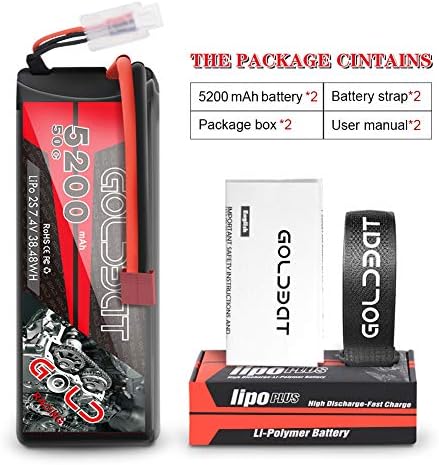 GOLDBAT LiPo - Estuche rígido de 5200 mAh, 2S, 7,4 V, 50 C, batería RC para modelos de vehículos RC Hobby (paquete de 2)