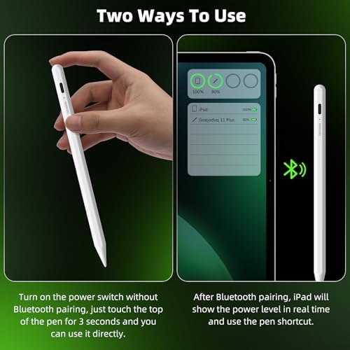 GOOJODOQ Stylus Pen for iPad 2018 2025 Supports Battery Indicator Screenshot Palm Rejection & Tilt Compatible with iPad 6/7/8/9/10/11 Pro 11/12 9/13/M4 iPad Air 3/4/5/6/M2/M3 mini 5/6 4Nibs 