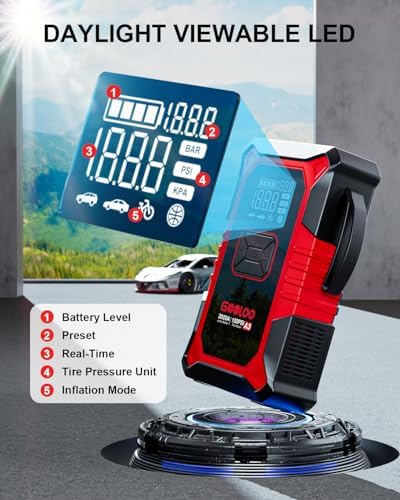GOOLOO A3 Jump Starter with Air Compressor  3000A Portable Car Battery Booster  9 0 Gas/6 5L Diesel  with 150PSI Auto Shutoff Tire Inflator  12V Supersafe Lithium Jump Box Car Battery Jumper Starter
