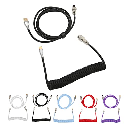 GOWENIC Mechanical Keyboard Aerial Connection Cable for Gaming Keyboards  Custom Coiled USB C Cable  Dual Sleeve Mechanical Keyboard Cable with Removable Metal Pilot USB C to USB A Black 