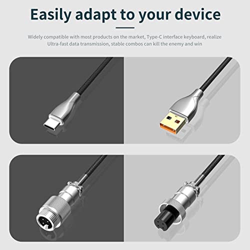 GOWENIC Mechanical Keyboard Aerial Connection Cable for Gaming Keyboards  Custom Coiled USB C Cable  Dual Sleeve Mechanical Keyboard Cable with Removable Metal Pilot USB C to USB A Black 