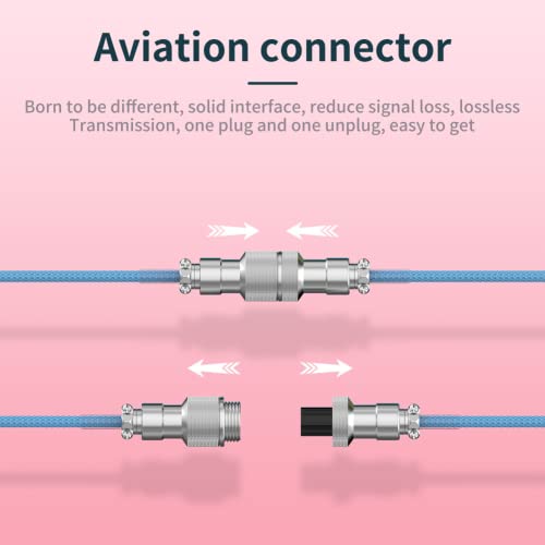 GOWENIC Mechanical Keyboard Aerial Connection Cable for Gaming Keyboards  Custom Coiled USB C Cable  Dual Sleeve Mechanical Keyboard Cable with Removable Metal Pilot USB C to USB A Black 