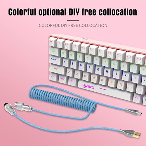 GOWENIC Mechanical Keyboard Aerial Connection Cable for Gaming Keyboards  Custom Coiled USB C Cable  Dual Sleeve Mechanical Keyboard Cable with Removable Metal Pilot USB C to USB A Black 