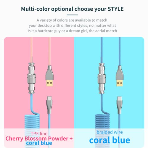 GOWENIC Mechanical Keyboard Aerial Connection Cable for Gaming Keyboards  Custom Coiled USB C Cable  Dual Sleeve Mechanical Keyboard Cable with Removable Metal Pilot USB C to USB A Black 