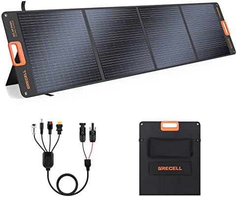 GRECELL 200W Portable Solar Panel for Power Station  Foldable Solar Charger w/ 4 Kickstands  IP65 Waterproof Solar Panel Kit w/DC XT60 Anderson Aviation Output for Outdoor RV Camper Blackout