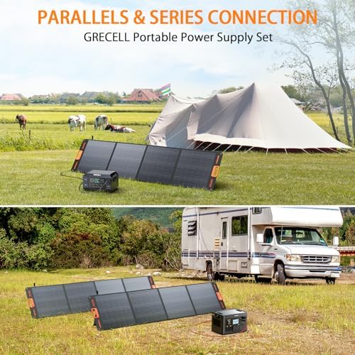 GRECELL 200W Portable Solar Panel for Power Station  Foldable Solar Charger w/ 4 Kickstands  IP65 Waterproof Solar Panel Kit w/DC XT60 Anderson Aviation Output for Outdoor RV Camper Blackout