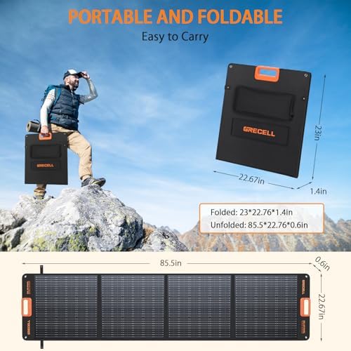 GRECELL 200W Portable Solar Panel for Power Station  Foldable Solar Charger w/ 4 Kickstands  IP65 Waterproof Solar Panel Kit w/DC XT60 Anderson Aviation Output for Outdoor RV Camper Blackout