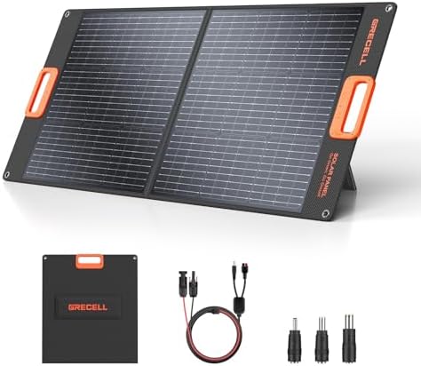 GRECELL 200W Portable Solar Panel for Power Station  Foldable Solar Charger w/ 4 Kickstands  IP65 Waterproof Solar Panel Kit w/DC XT60 Anderson Aviation Output for Outdoor RV Camper Blackout