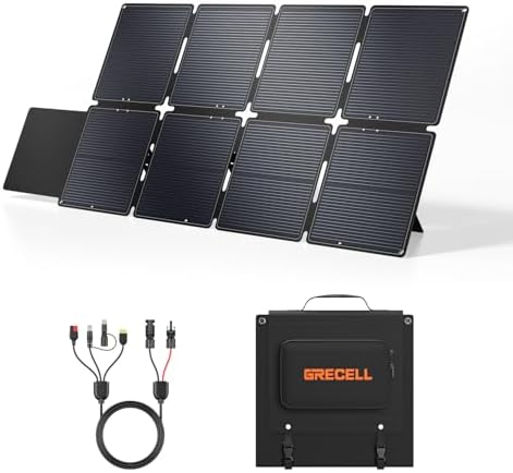 GRECELL 200W Portable Solar Panel for Power Station  Foldable Solar Charger w/ 4 Kickstands  IP65 Waterproof Solar Panel Kit w/DC XT60 Anderson Aviation Output for Outdoor RV Camper Blackout