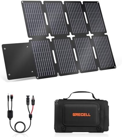 GRECELL 200W Portable Solar Panel for Power Station  Foldable Solar Charger w/ 4 Kickstands  IP65 Waterproof Solar Panel Kit w/DC XT60 Anderson Aviation Output for Outdoor RV Camper Blackout