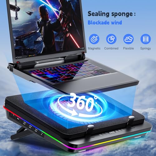 GT600 RGB Laptop Cooling Pad Equipped with Gigantic Turbo Fan 5 5inch Diameter  Sealed Foam for Rapid Cooling Gaming Laptop 14 1 19 3 inch Laptop Cooler with 3 Port USB Hub Dust Filter