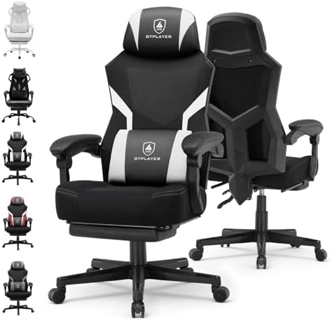 GTPLAYER Computer Chair with Adjustable Footrest  Ergonomic Gaming Chair with Headrest and Lumbar Support  Breathable Mesh Office Chair for Adults  High Back Reclining Desk Chair for Gaming and Office