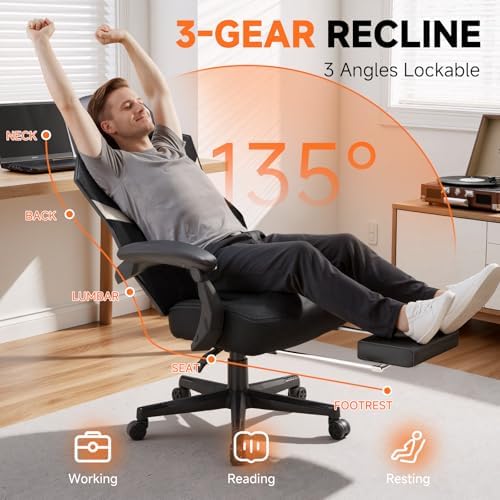 GTPLAYER Computer Chair with Adjustable Footrest  Ergonomic Gaming Chair with Headrest and Lumbar Support  Breathable Mesh Office Chair for Adults  High Back Reclining Desk Chair for Gaming and Office