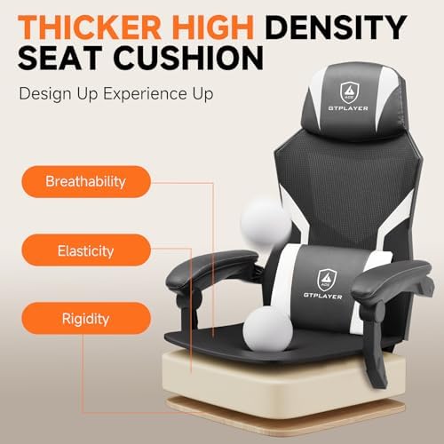 GTPLAYER Computer Chair with Adjustable Footrest  Ergonomic Gaming Chair with Headrest and Lumbar Support  Breathable Mesh Office Chair for Adults  High Back Reclining Desk Chair for Gaming and Office