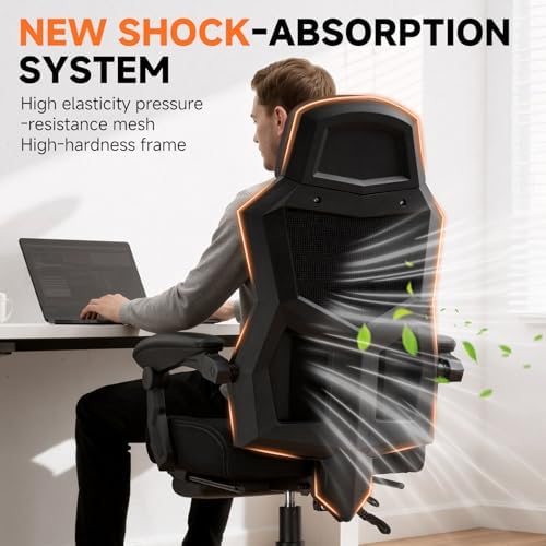 GTPLAYER Computer Chair with Adjustable Footrest  Ergonomic Gaming Chair with Headrest and Lumbar Support  Breathable Mesh Office Chair for Adults  High Back Reclining Desk Chair for Gaming and Office